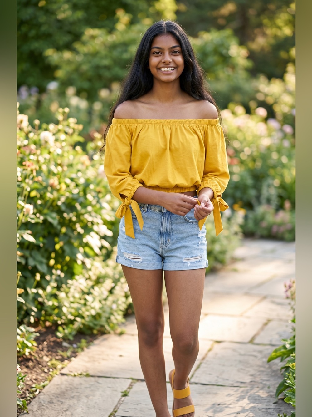 Miki Trafuluc Mustard Yellow Off Shoulder Crop Top Tie Sleeve NWT Medium